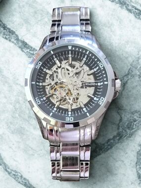 Elgin Skeleton Dial Stainless Steel Watch